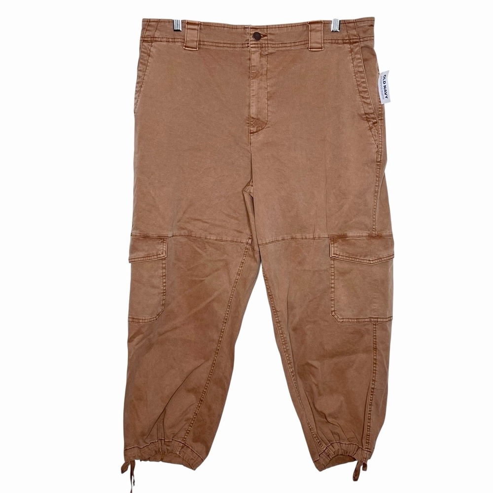 Old Navy High Rise Balloon Cargo Pants Brown Womens XL Utility Grunge Ankle
